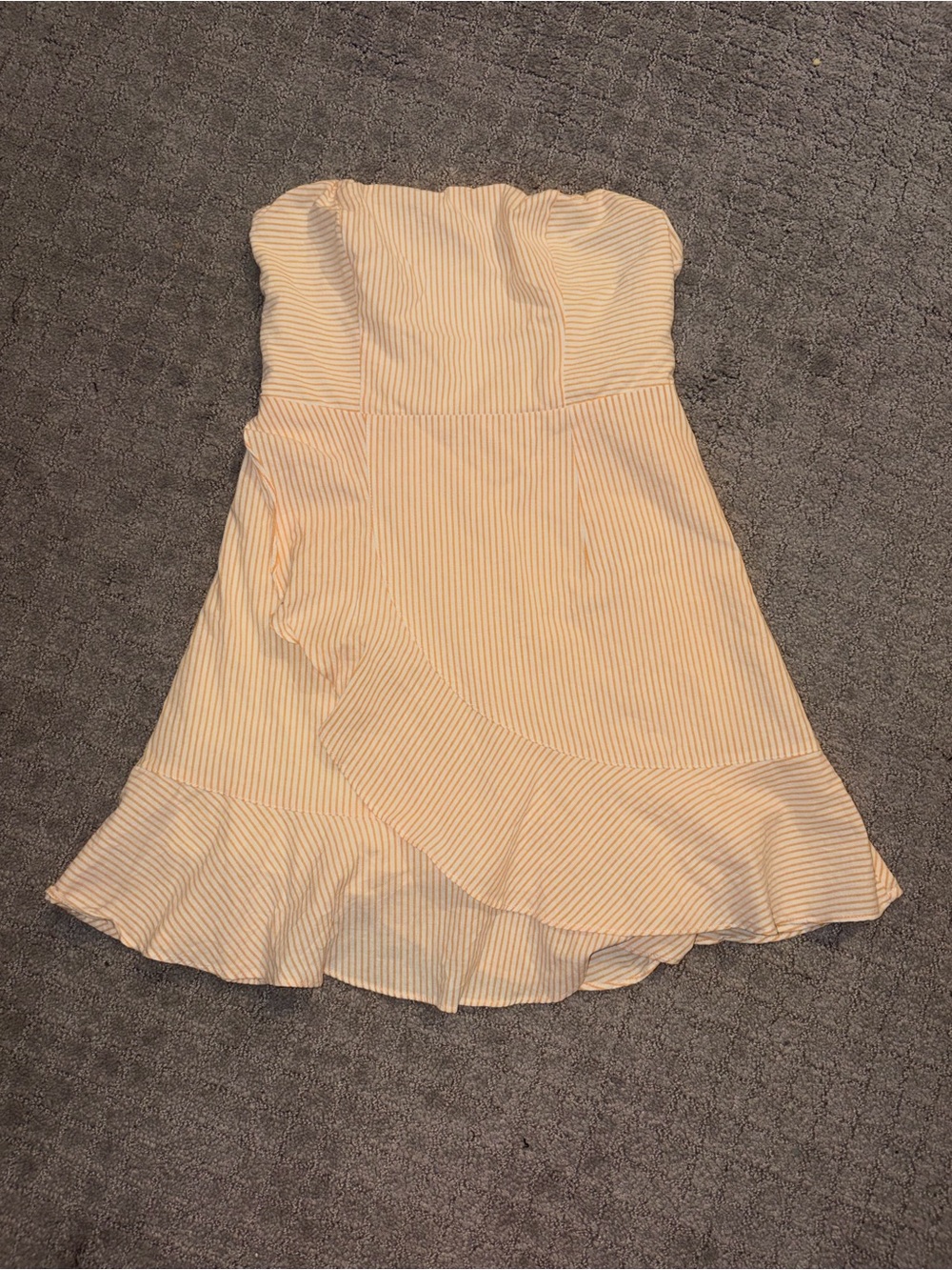 Lush Strapless Cream Mini Dress with Pale Yellow Pinstripes